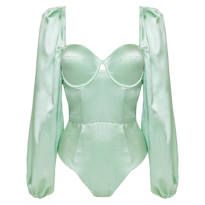 Studio Pia Petra organic peace silk balconette bodysuit | Sage Green