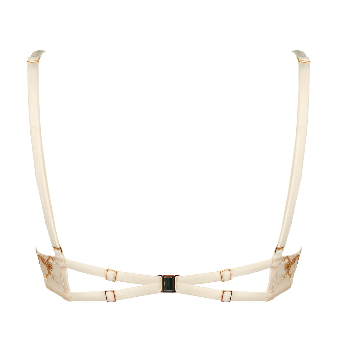 Studio Pia Soraya gold floral embroidered tulle and peace silk plunge bra | Ivory