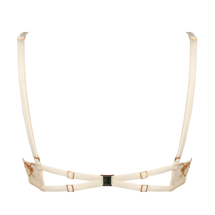 Studio Pia Soraya gold floral embroidered tulle and peace silk plunge bra | Ivory