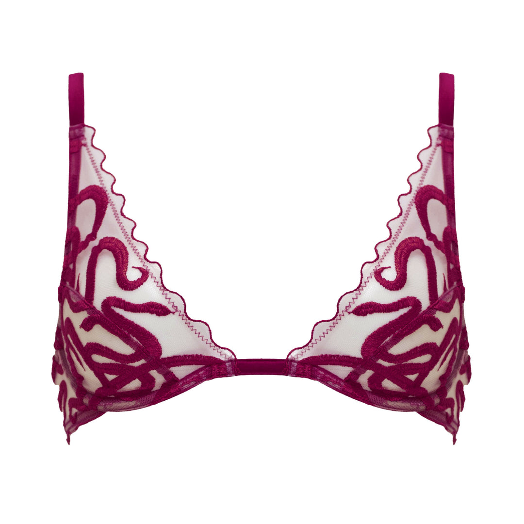 Studio Pia Naga snake embroidered tulle and peace silk plunge bra | Mulberry Purple