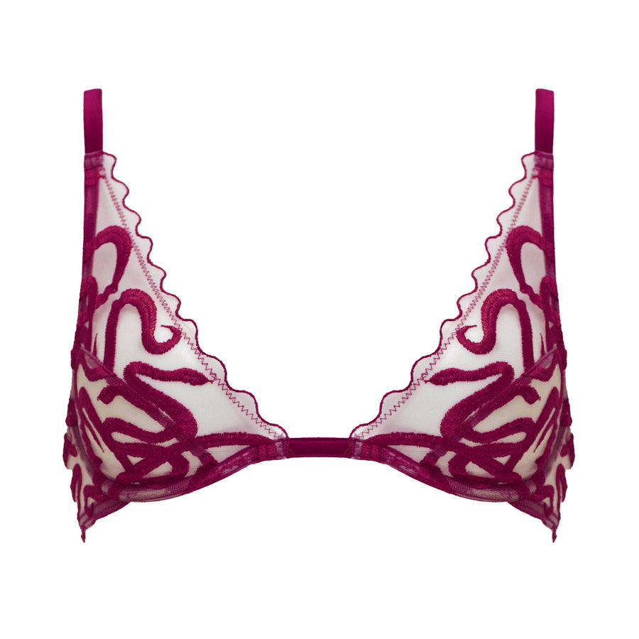 Studio Pia Naga snake embroidered tulle and peace silk plunge bra | Mulberry Purple