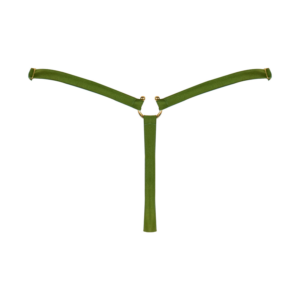Studio Pia Olita dragonfly embroidered tulle and peace silk strap thong | Jungle Green