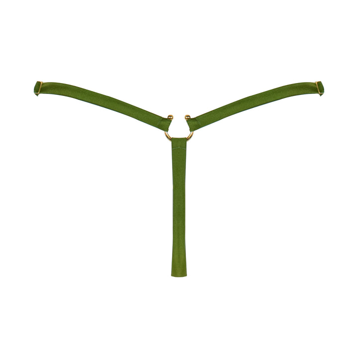 Studio Pia Olita dragonfly embroidered tulle and peace silk strap thong | Jungle Green