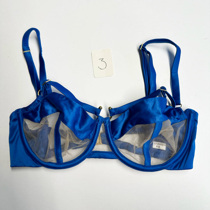 Clea Cobalt Satin Balconette Bra - 2 & 3