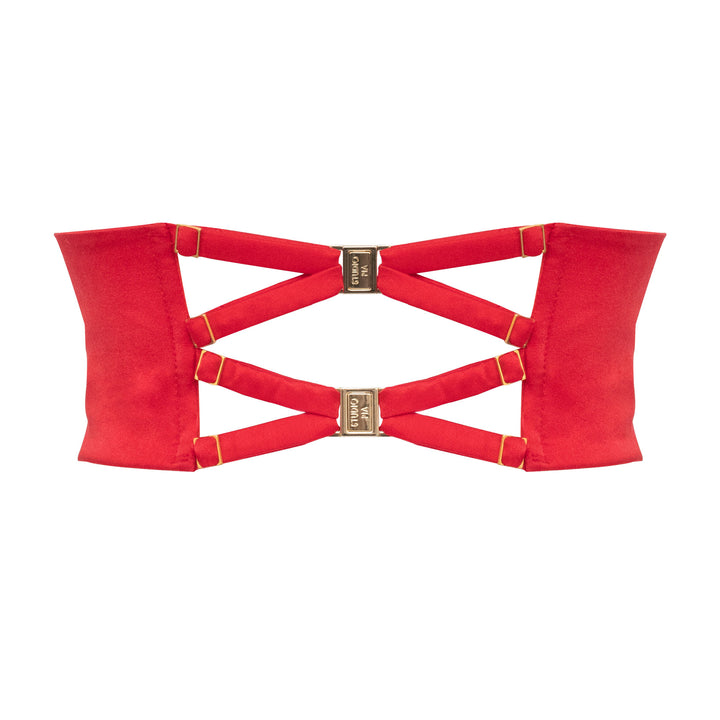 Scarlet red cruelty peace silk waspie belt with adjustable straps