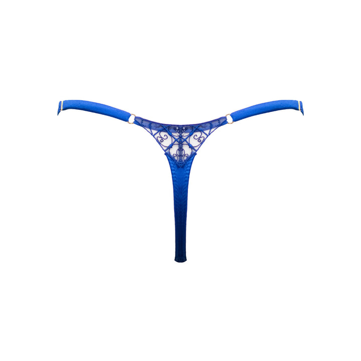 Studio Pia Anisa wrought iron embroidered tulle and peace silk strap thong | Cobalt Blue