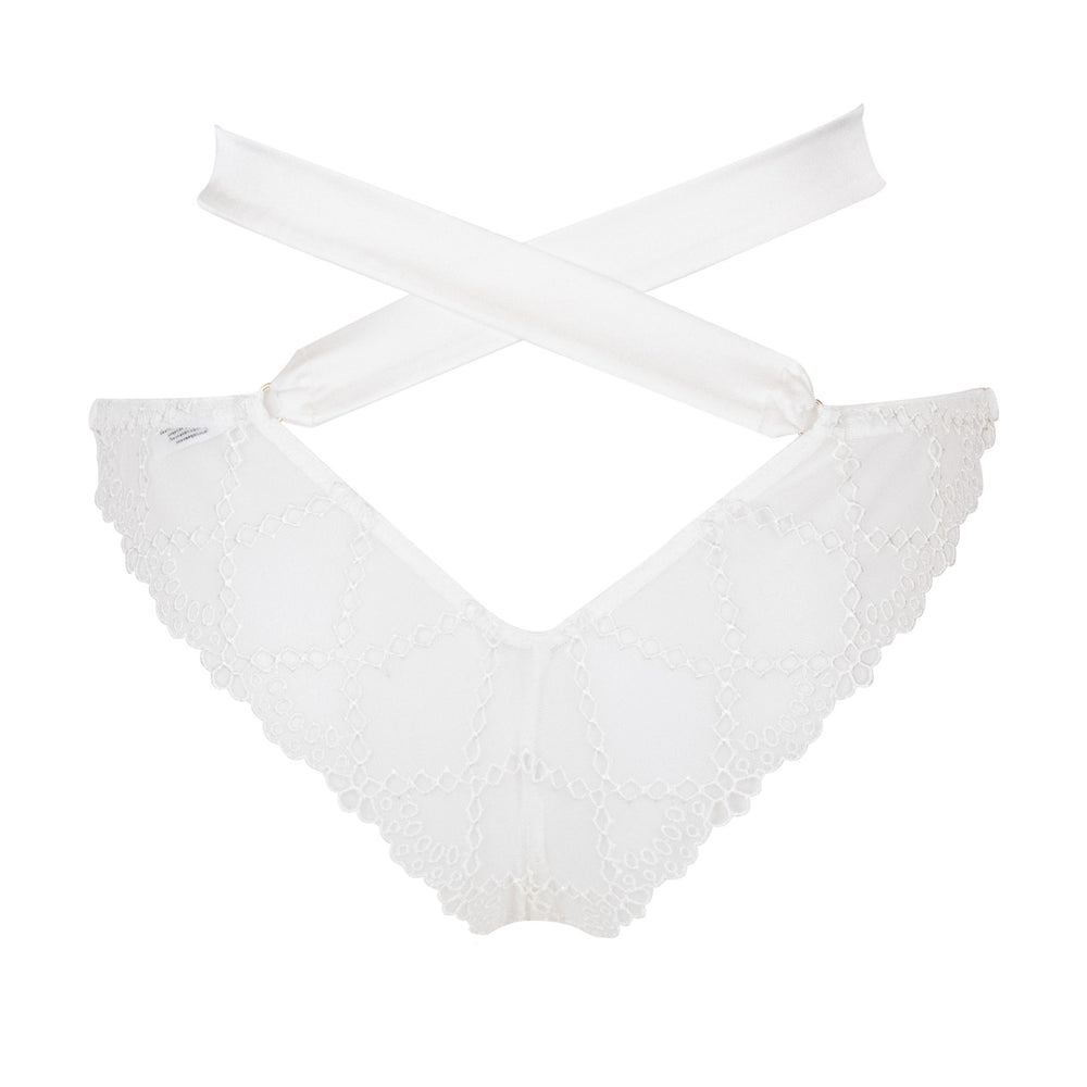 Studio Pia Aurora broderie anglaise embroidered tulle and peace silk knicker | Ivory