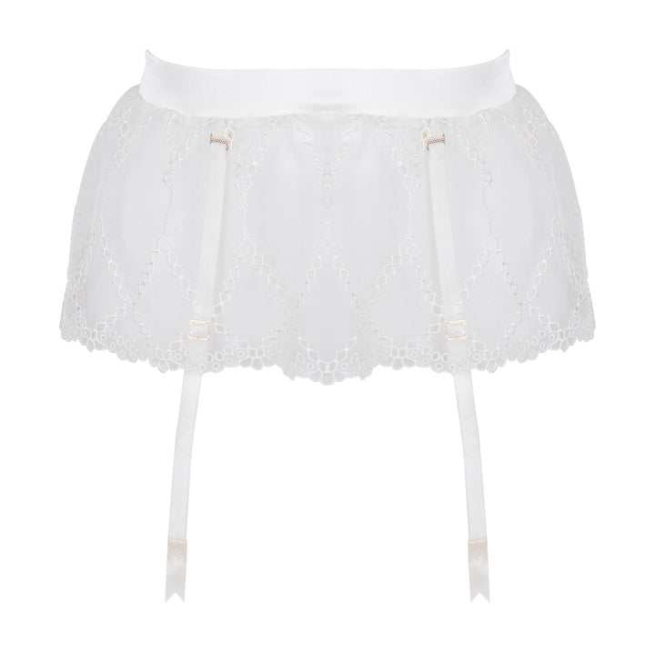 Studio Pia Aurora broderie anglaise embroidered tulle and peace silk suspender | Ivory