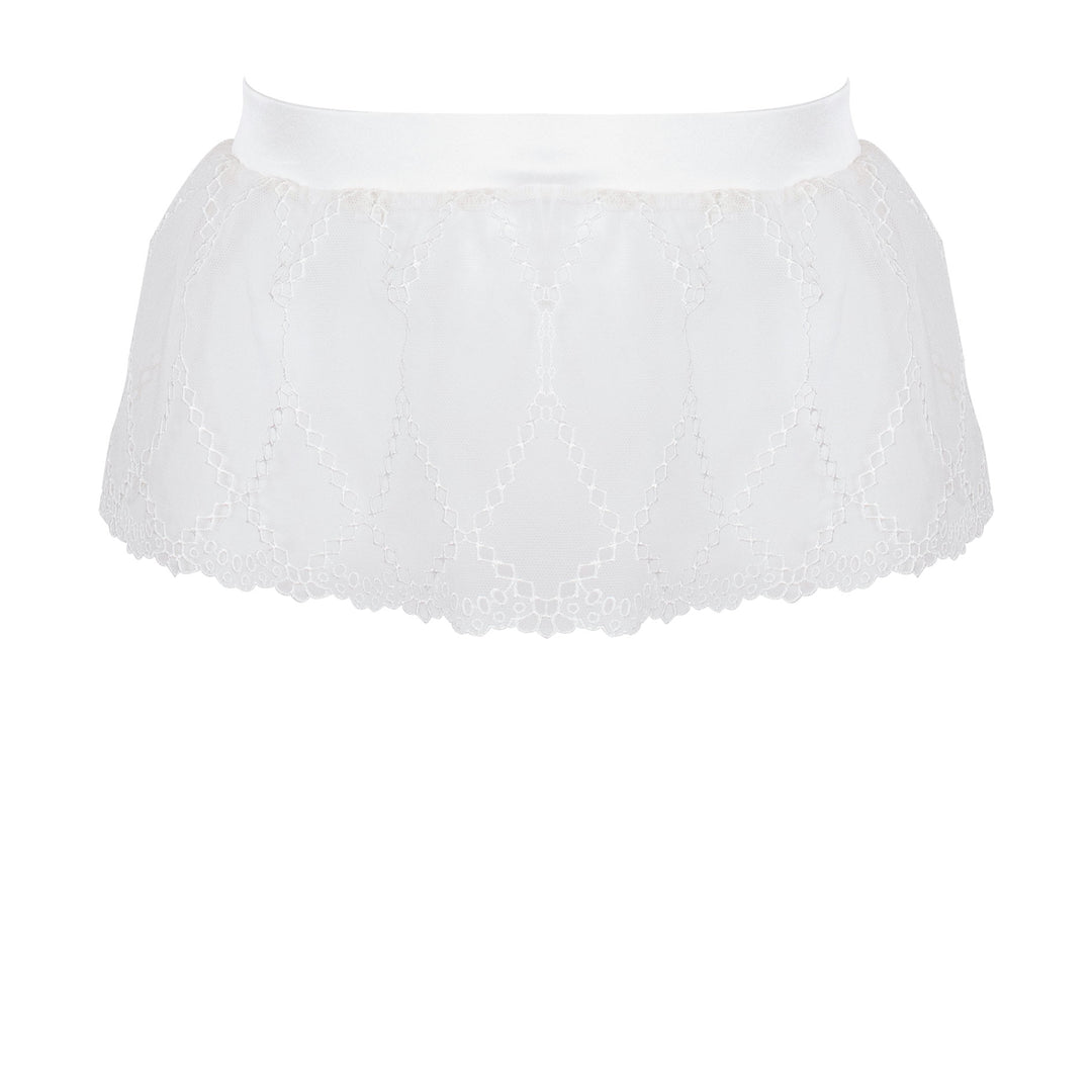 Studio Pia Aurora broderie anglaise embroidered tulle and peace silk suspender | Ivory