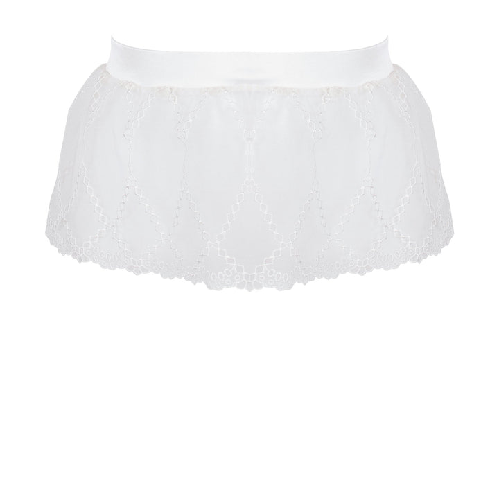 Studio Pia Aurora broderie anglaise embroidered tulle and peace silk suspender | Ivory