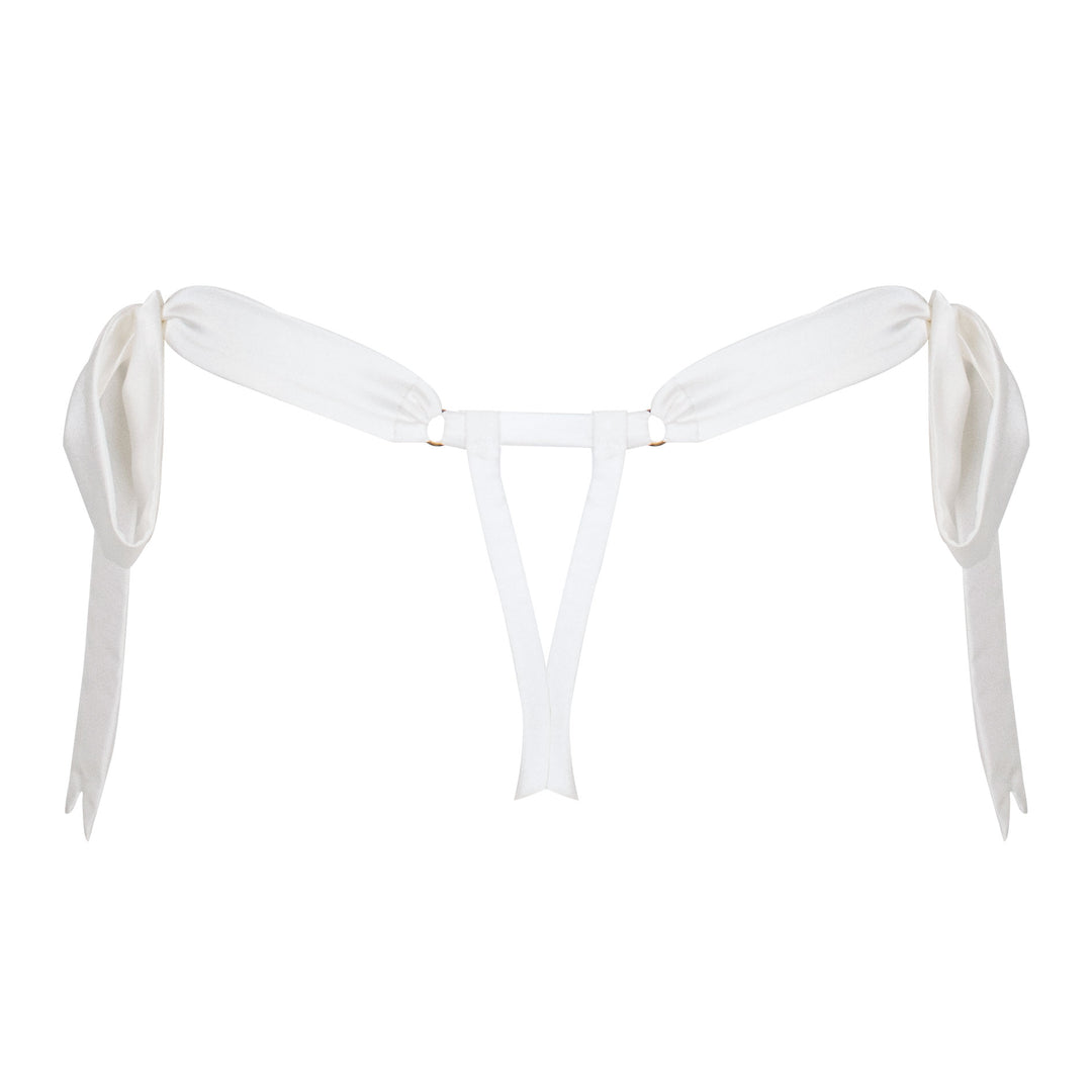 Studio Pia Aurora broderie anglaise embroidered tulle and peace silk tie side thong | Ivory