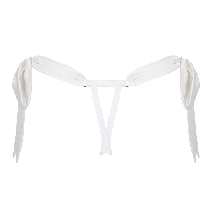 Studio Pia Aurora broderie anglaise embroidered tulle and peace silk tie side thong | Ivory