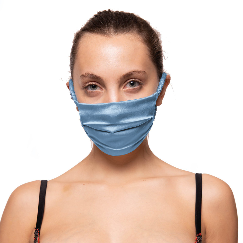Pale blue peace silk face mask covering