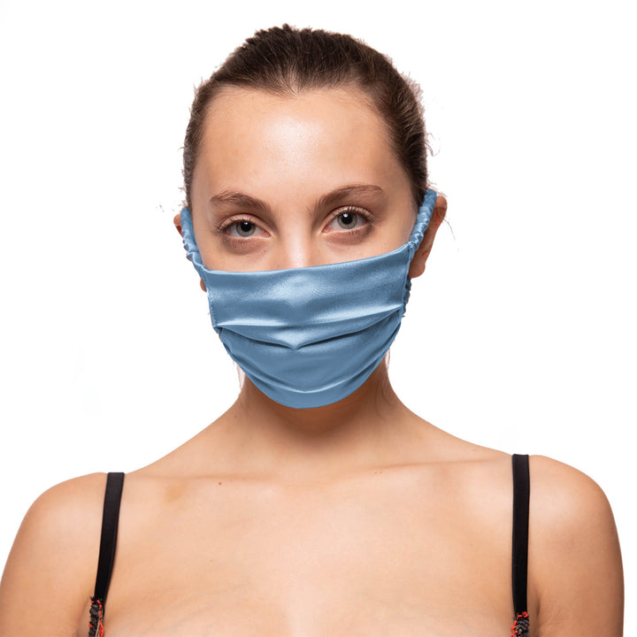 Pale blue peace silk face mask covering