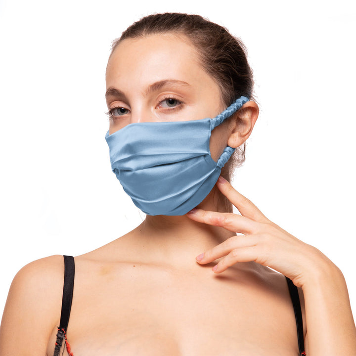 Pale blue peace silk face mask covering