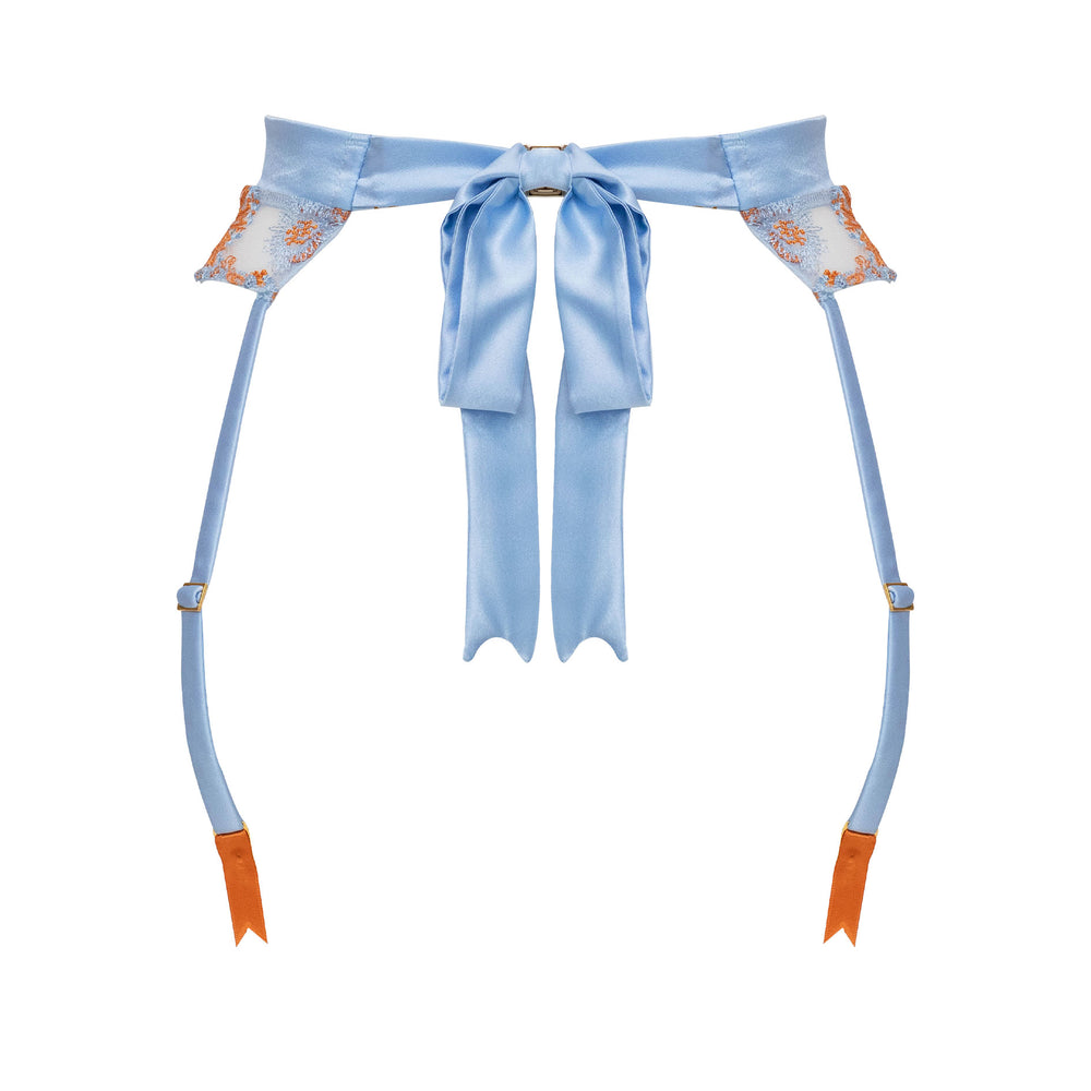 Studio Pia Lena sheer embroidered tulle and peace silk suspender | Blue