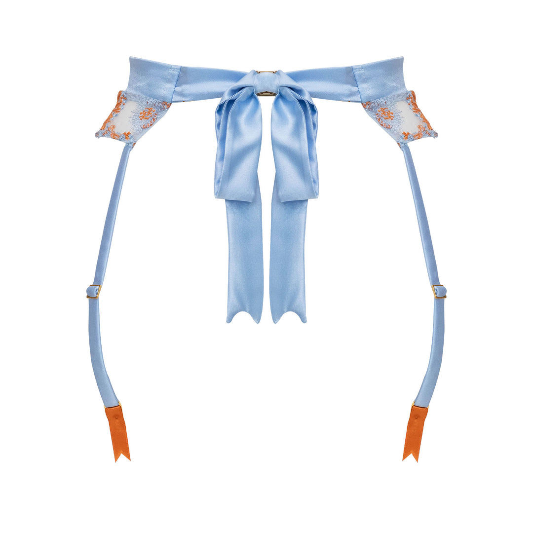 Studio Pia Lena sheer embroidered tulle and peace silk suspender | Blue