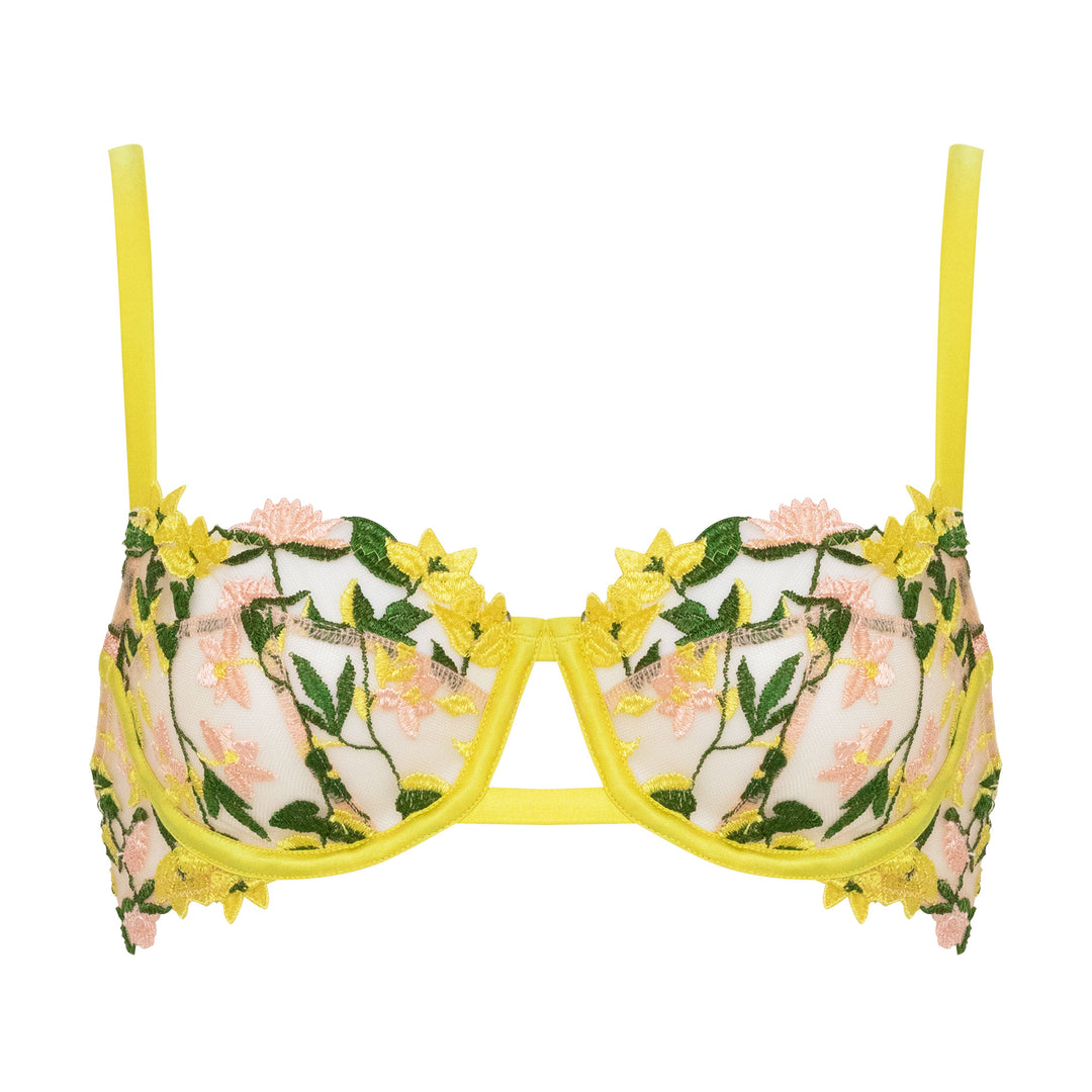 Studio Pia Liana floral embroidered tulle and peace silk balconette bra | Chartreuse