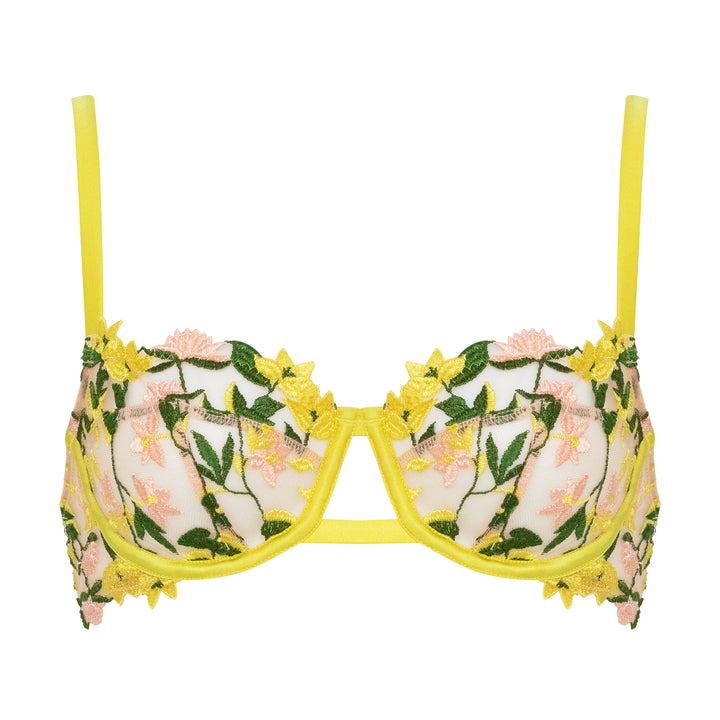 Studio Pia Liana floral embroidered tulle and peace silk balconette bra | Chartreuse