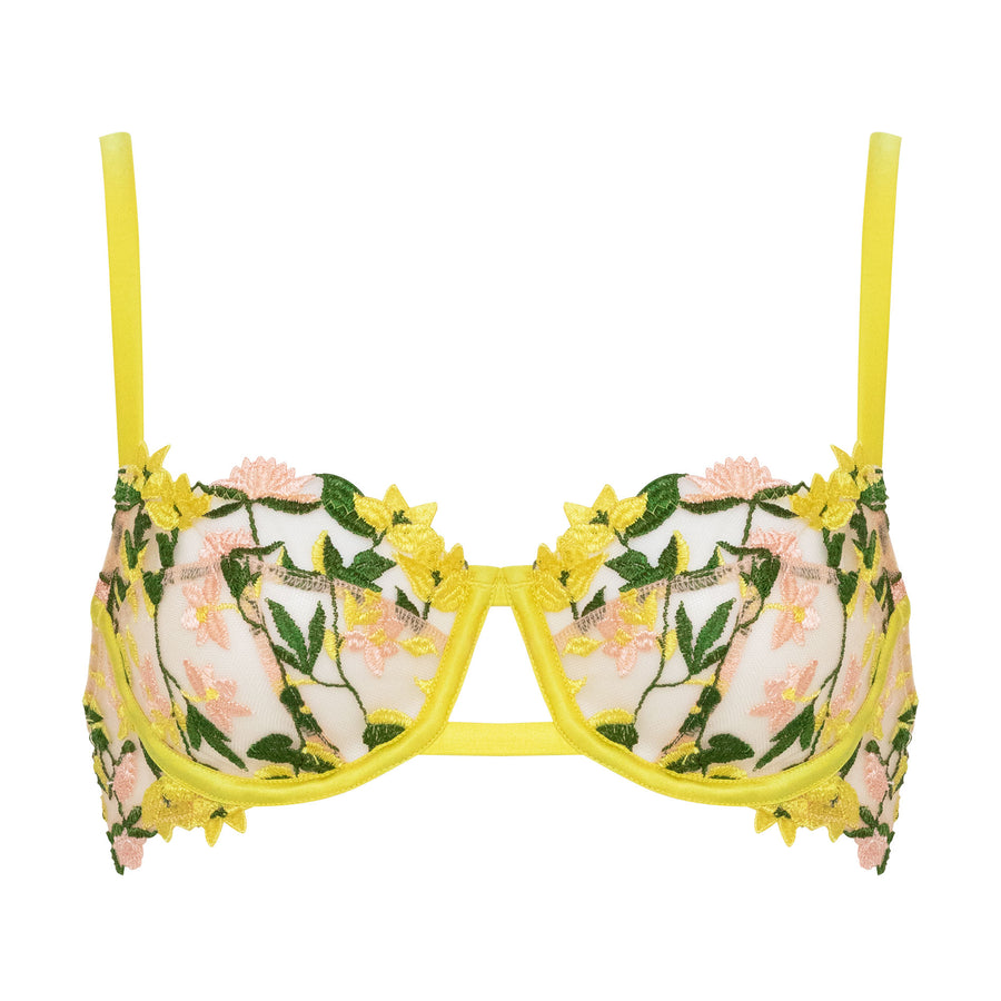 Studio Pia Liana floral embroidered tulle and peace silk balconette bra | Chartreuse