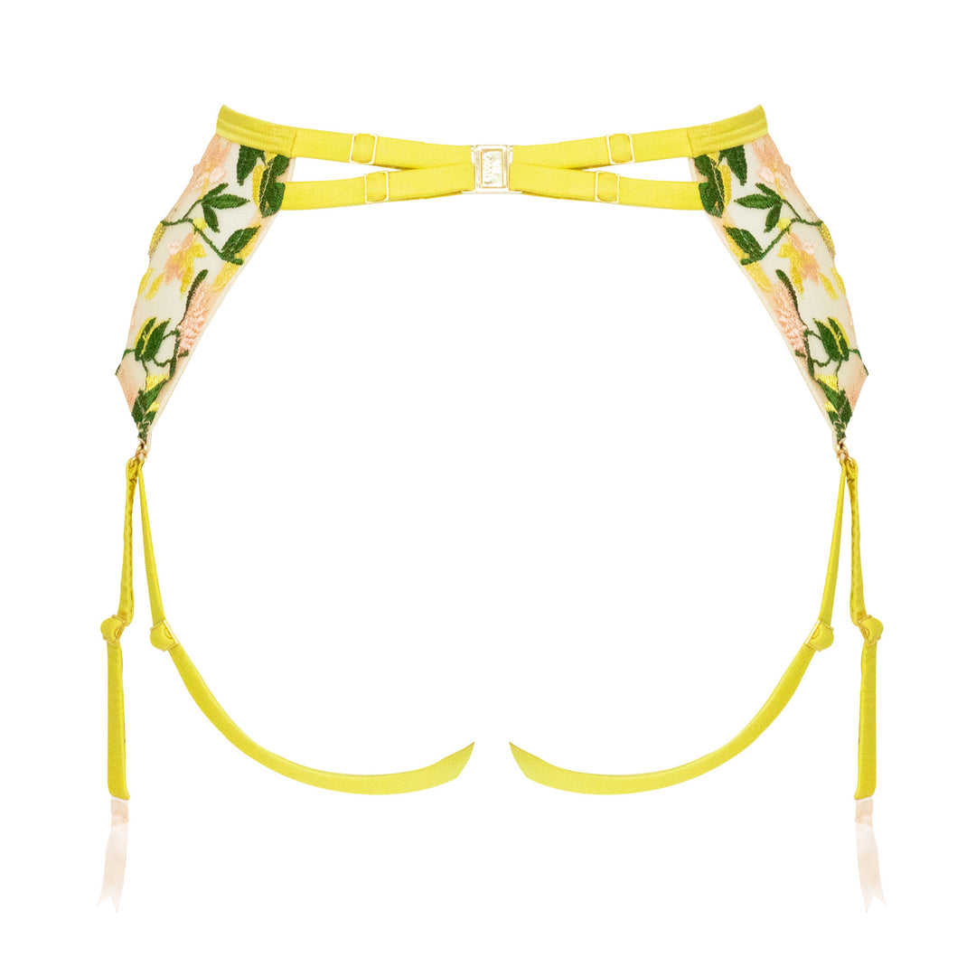 Studio Pia Liana floral embroidered tulle and peace silk harness suspender | Chartreuse