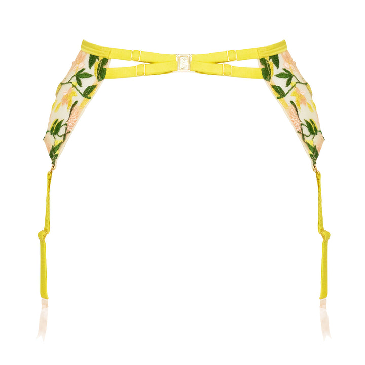 Studio Pia Liana floral embroidered tulle and peace silk harness suspender | Chartreuse