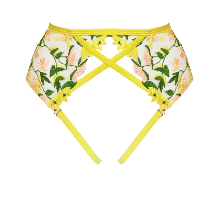 Studio Pia Liana floral embroidered tulle and peace silk harness suspender | Chartreuse