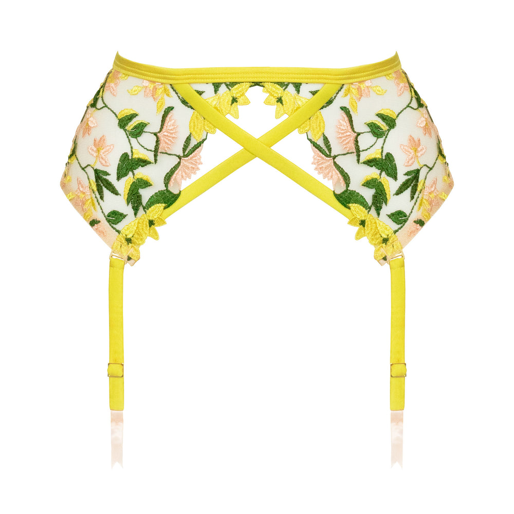 Studio Pia Liana floral embroidered tulle and peace silk harness suspender | Chartreuse