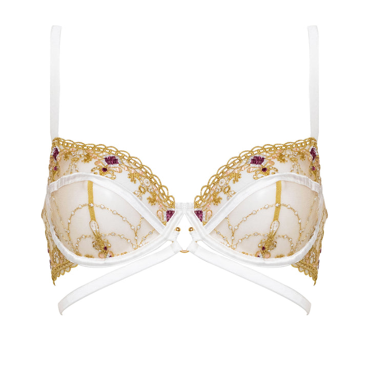 Studio Pia Matilda jewel embroidered tulle and peace silk harness balconette bra | Ivory