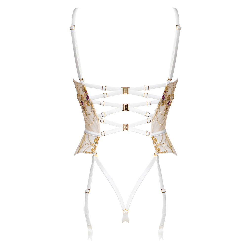 Studio Pia Matilda jewel embroidered tulle and peace silk harness basque | Ivory