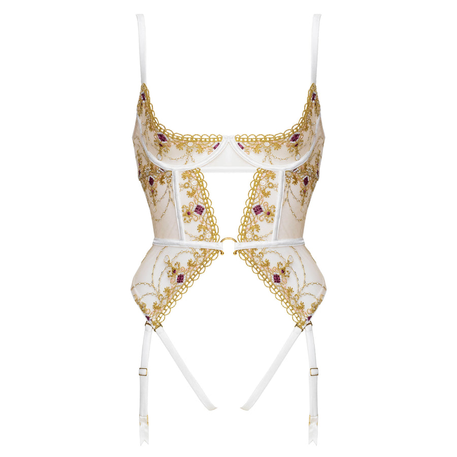 Studio Pia Matilda jewel embroidered tulle and peace silk harness basque | Ivory