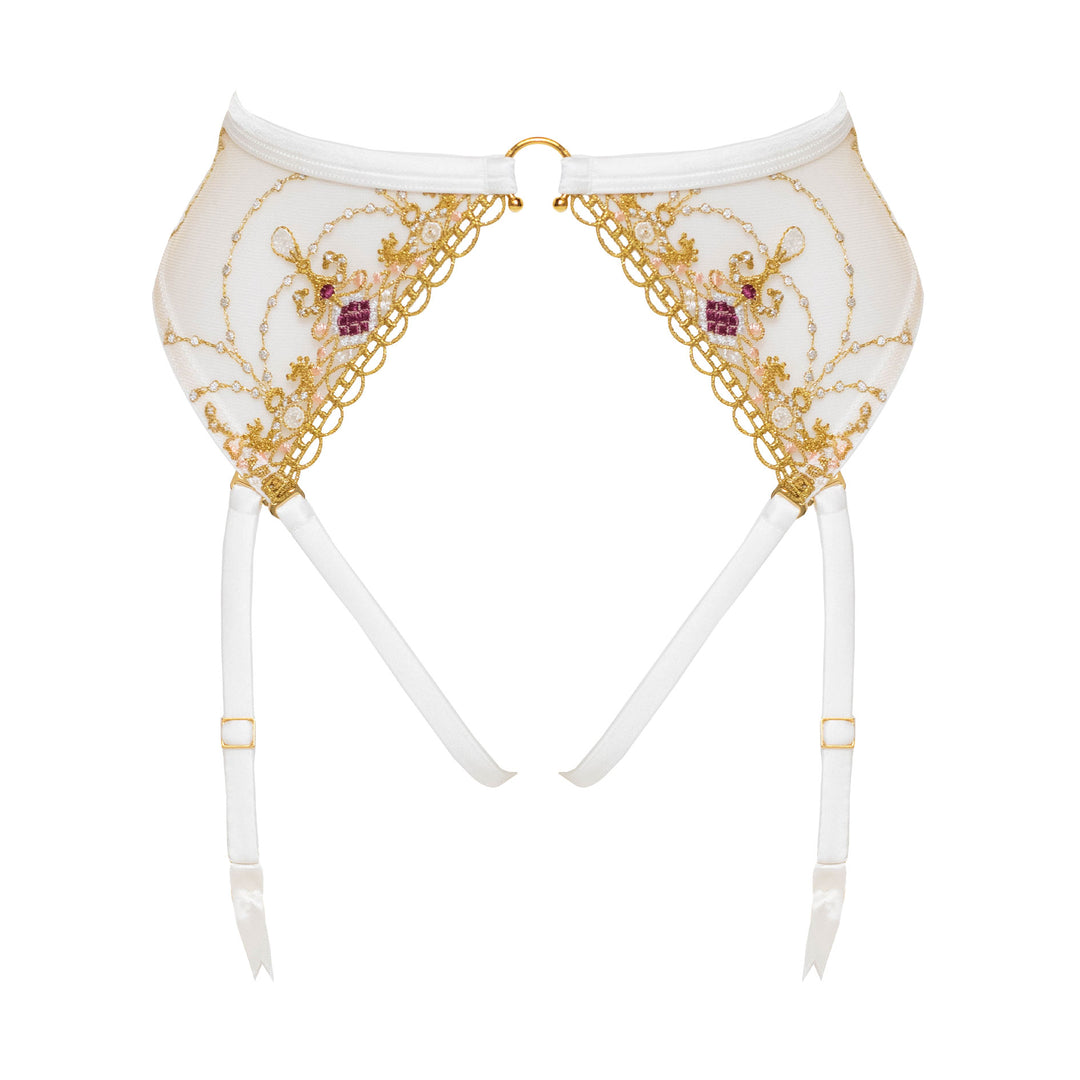 Studio Pia Matilda jewel embroidered tulle and peace silk harness suspender | Ivory