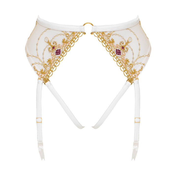 Studio Pia Matilda jewel embroidered tulle and peace silk harness suspender | Ivory