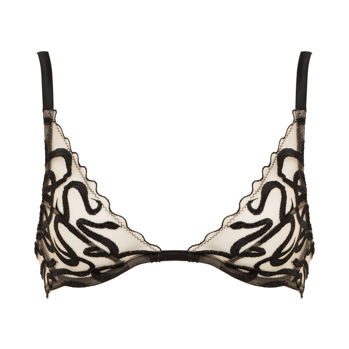 Studio Pia Naga snake embroidered tulle and peace silk plunge bra | Jet Black