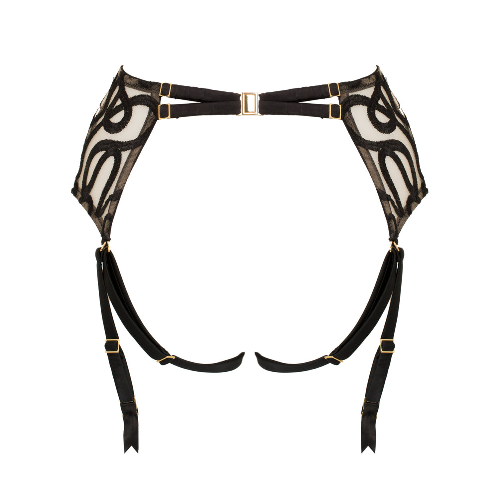 Studio Pia Naga snake embroidered tulle and peace silk harness suspender | Jet Black