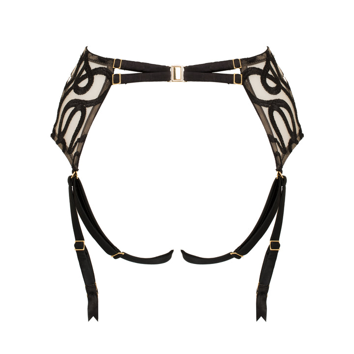 Studio Pia Naga snake embroidered tulle and peace silk harness suspender | Jet Black