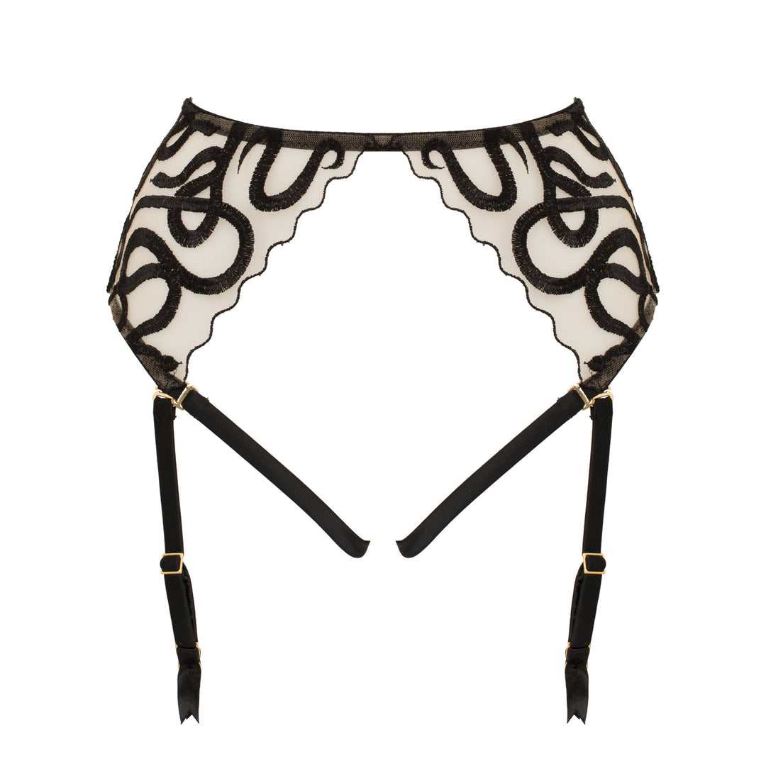 Studio Pia Naga snake embroidered tulle and peace silk harness suspender | Jet Black