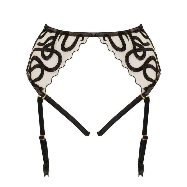 Studio Pia Naga snake embroidered tulle and peace silk harness suspender | Jet Black