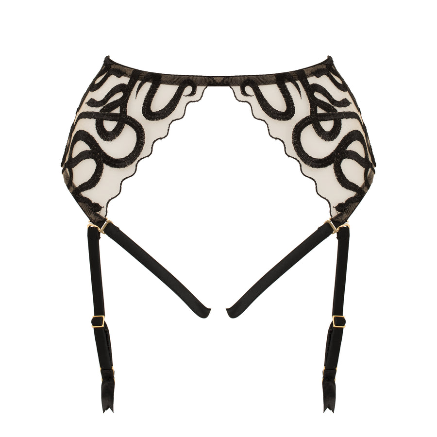 Studio Pia Naga snake embroidered tulle and peace silk harness suspender | Jet Black