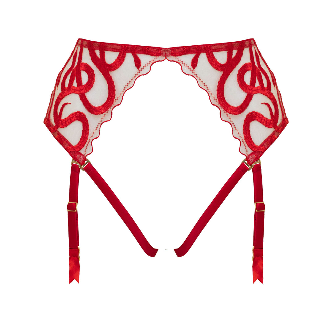 Studio Pia Naga snake embroidered tulle and peace silk harness suspender | Scarlet Red