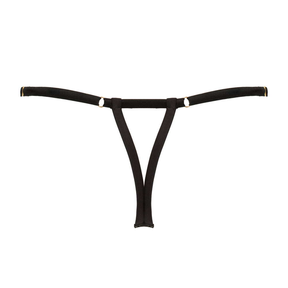 Studio Pia Naga snake embroidered tulle and peace silk strap thong | Jet Black