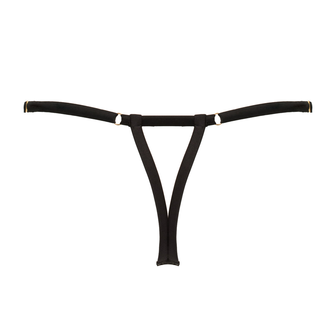 Studio Pia Naga snake embroidered tulle and peace silk strap thong | Jet Black