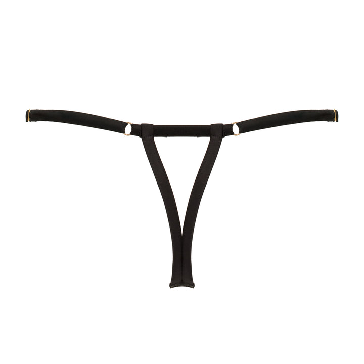 Studio Pia Naga snake embroidered tulle and peace silk strap thong | Jet Black