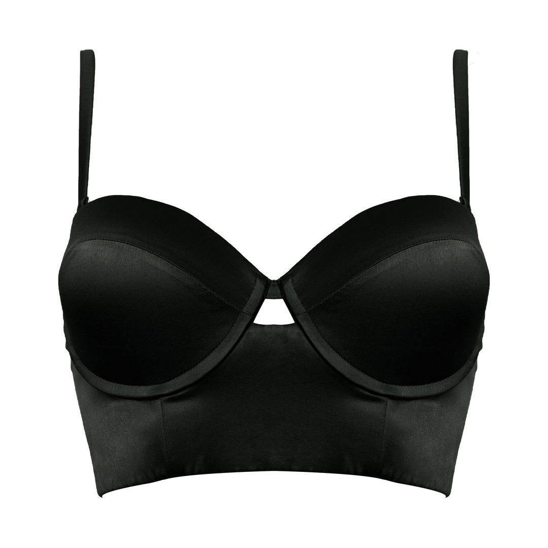 Studio Pia Petra organic peace silk longline balconette bra | Jet Black