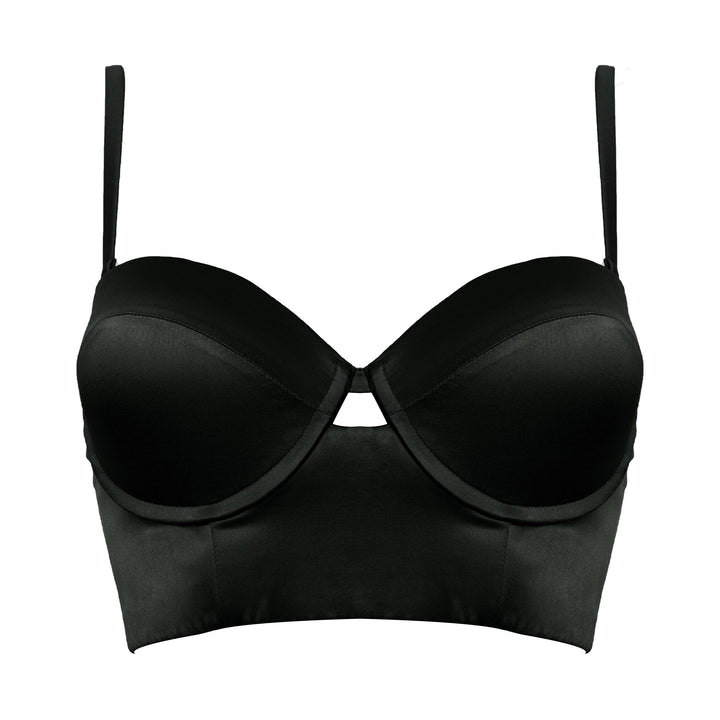 Studio Pia Petra organic peace silk longline balconette bra | Jet Black