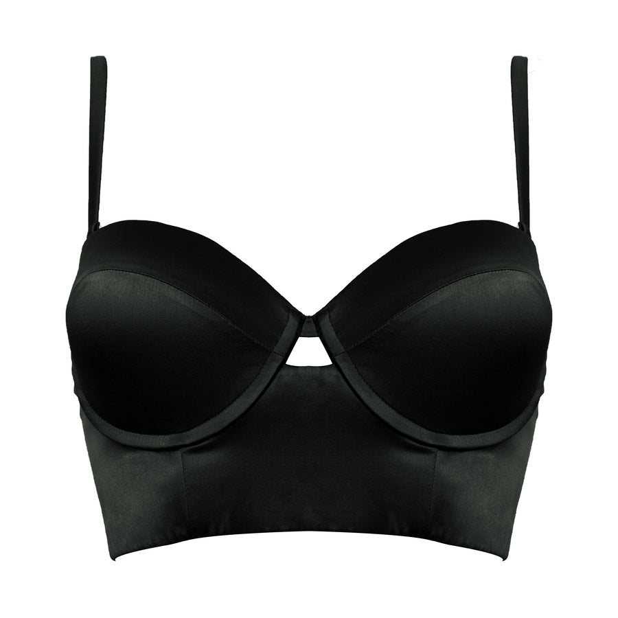 Studio Pia Petra organic peace silk longline balconette bra | Jet Black