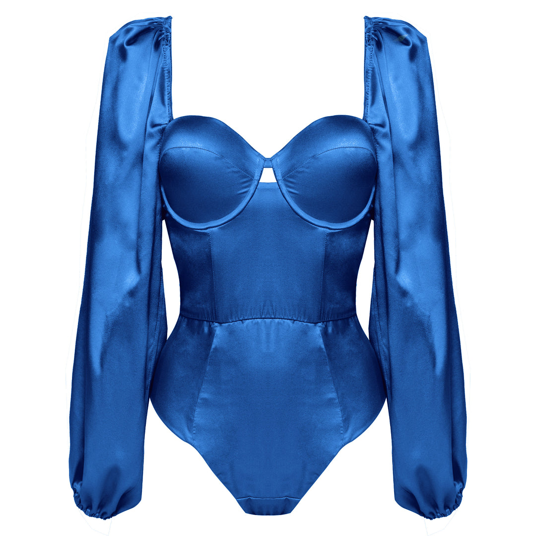 Studio Pia Petra organic peace silk balconette bodysuit | Cobalt blue