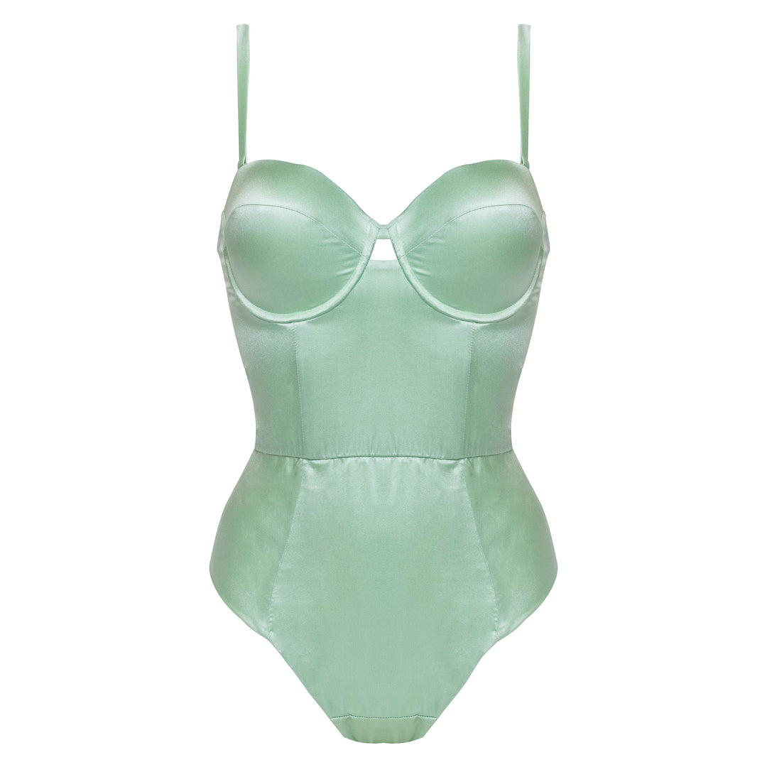 Studio Pia Petra organic peace silk balconette bodysuit | Sage Green