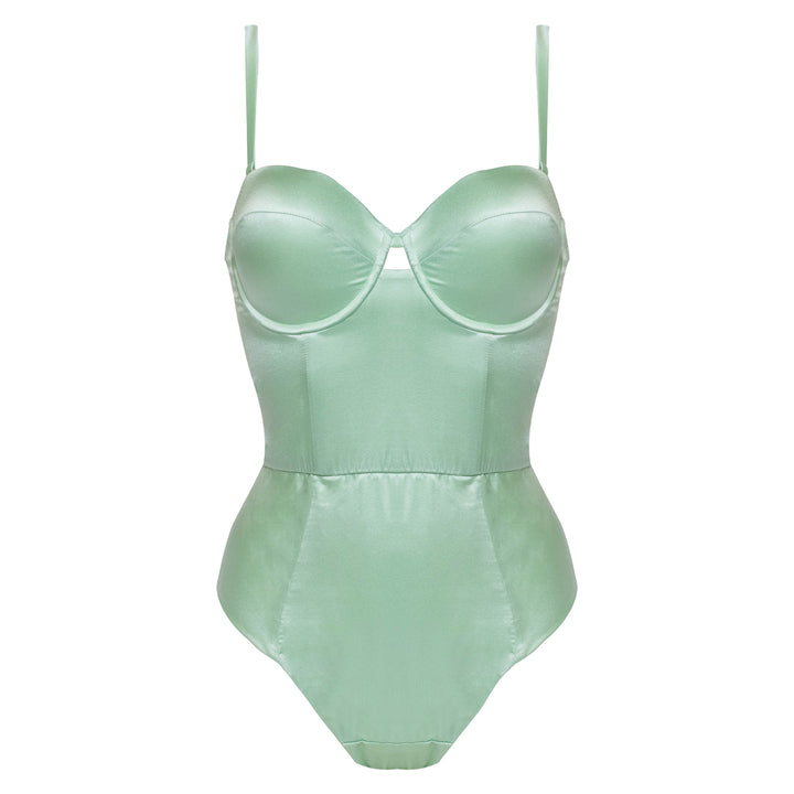 Studio Pia Petra organic peace silk balconette bodysuit | Sage Green