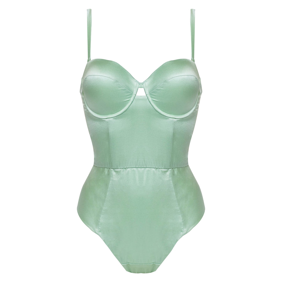 Studio Pia Petra organic peace silk balconette bodysuit | Sage Green